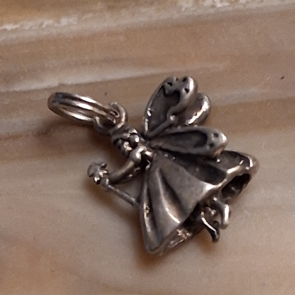 Rare Vintage Sterling Silver Fairy Charm Pendant Necklace - Silver